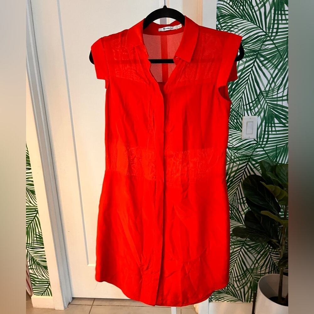 T by Alexander Wang Red Sheer Silk Shirt Dress XS - Picture 3 of 9